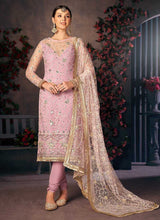 Load image into Gallery viewer, Pink and Gold Heavy Embroidered Pant Style Suit fashionandstylish.myshopify.com
