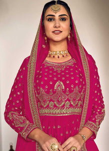 Pink and Gold Heavy Embroidered Sharara Suit fashionandstylish.myshopify.com