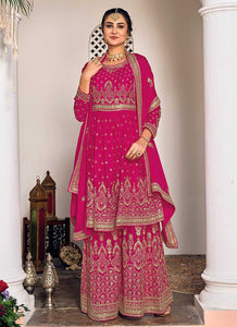 Pink and Gold Heavy Embroidered Sharara Suit fashionandstylish.myshopify.com