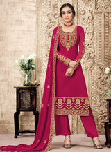 Load image into Gallery viewer, Pink and Gold Straight Cut Embroidered Pant Style Suit fashionandstylish.myshopify.com

