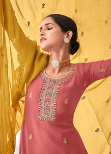 Pink and Golden Embroidered Palazzo Suit fashionandstylish.myshopify.com