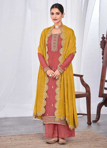 Pink and Golden Embroidered Palazzo Suit fashionandstylish.myshopify.com