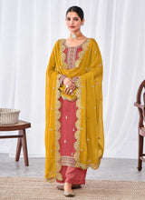 Load image into Gallery viewer, Pink and Golden Embroidered Palazzo Suit fashionandstylish.myshopify.com
