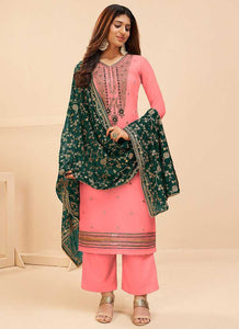 Pink and Green Embroidered Pant Style Suit fashionandstylish.myshopify.com