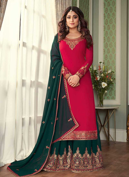 Pink and Green Embroidered Sharara Style Suit fashionandstylish.myshopify.com