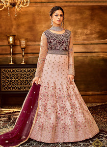 Pink and Maroon Heavy Embroidered Anarkali Suit