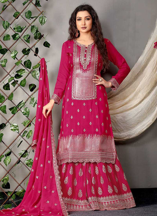 Pink and Silver Embroidered Stylish Palazzo Suit fashionandstylish.myshopify.com