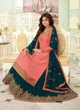 Load image into Gallery viewer, Pink and Teal Embroidered Lehenga Style Anarkali Suit fashionandstylish.myshopify.com

