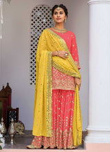 Load image into Gallery viewer, Pink and Yellow Heavy Embroidered Sharara Suit fashionandstylish.myshopify.com
