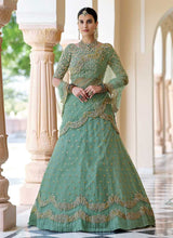 Load image into Gallery viewer, Pista Green Floral Embroidered Stylish Wedding Lehenga fashionandstylish.myshopify.com

