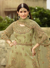 Load image into Gallery viewer, Pista Green Heavy Embroidered Sharara Style Suit fashionandstylish.myshopify.com
