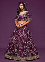 Load image into Gallery viewer, Purple And Gold Silk Embroidered Stylish Lehenga Choli fashionandstylish.myshopify.com
