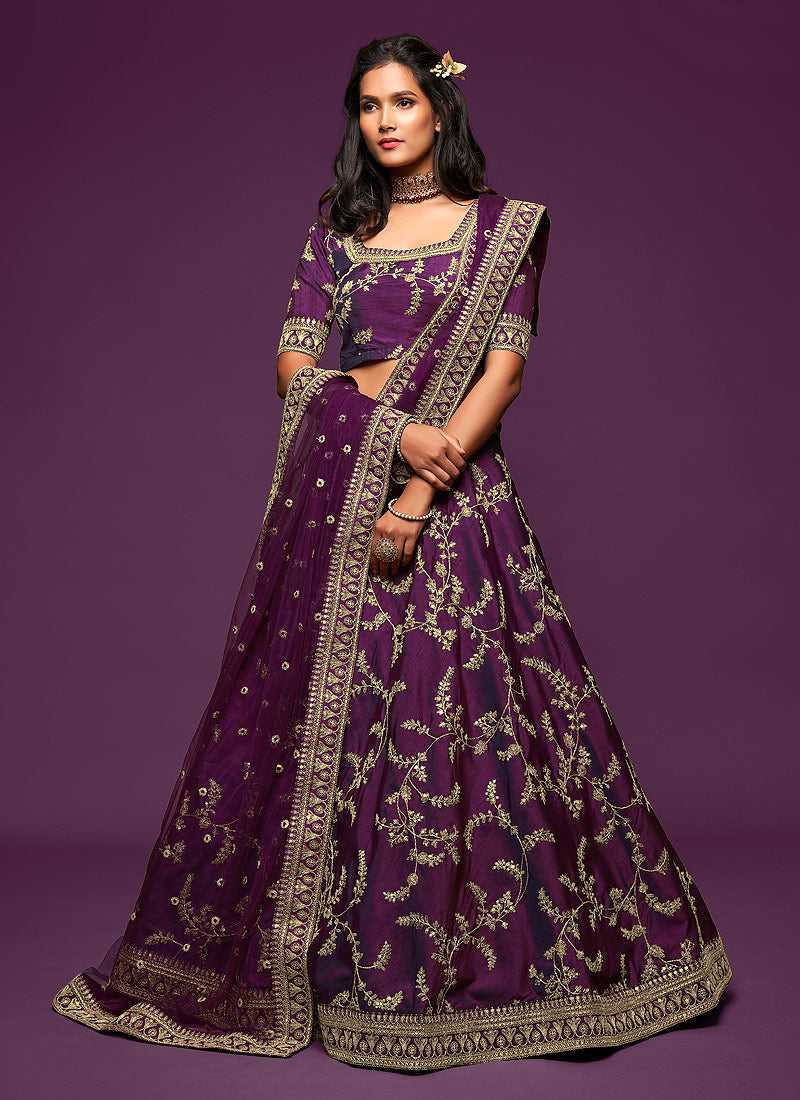 Purple And Gold Silk Embroidered Stylish Lehenga Choli fashionandstylish.myshopify.com