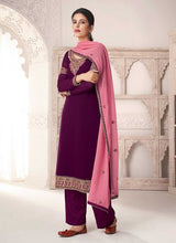 Load image into Gallery viewer, Purple And Pink Embroidered Straight Pant Style Suit fashionandstylish.myshopify.com
