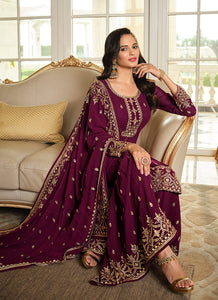 Purple Color Heavy Embroidered Gharara Style Suit