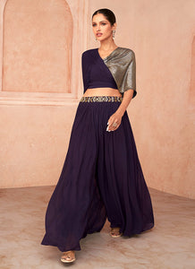 Purple Designer Embroidered Sharara Suit
