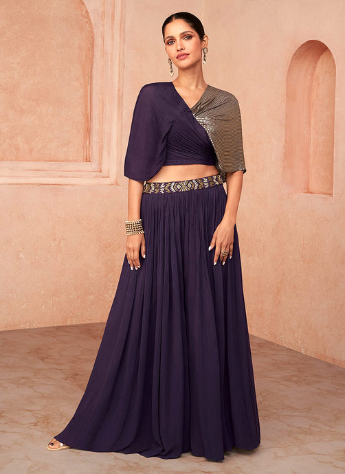 Purple Designer Embroidered Sharara Suit