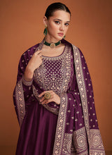 Load image into Gallery viewer, Purple Embroidered Designer Kalidar Anarkali Suit

