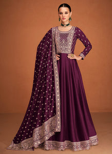Purple Embroidered Designer Kalidar Anarkali Suit