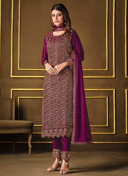 Purple Embroidered Fashionable Pant Style Suit fashionandstylish.myshopify.com