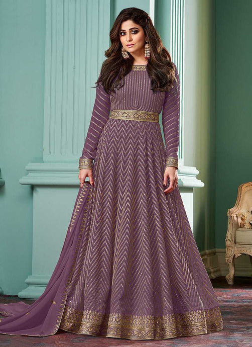 Purple Embroidered Floor touch Anarkali fashionandstylish.myshopify.com