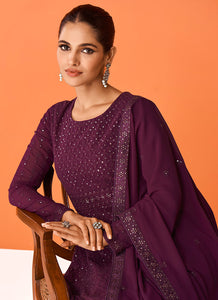 Purple Embroidered Floor touch Kalidar Anarkali