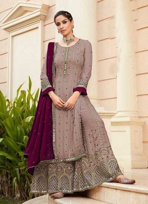 Purple Embroidered Mirror Work Palazzo Style Suit fashionandstylish.myshopify.com