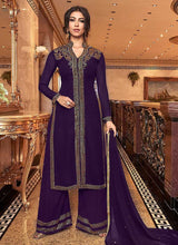 Load image into Gallery viewer, Purple Embroidered Plazzo Style Suit fashionandstylish.myshopify.com
