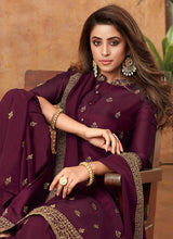 Load image into Gallery viewer, Purple Embroidered Silk Palazzo Style Suit fashionandstylish.myshopify.com
