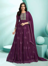 Load image into Gallery viewer, Purple Embroidered Stylish Kalidar Anarkali Suit fashionandstylish.myshopify.com
