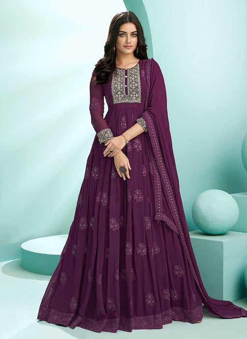 Purple Embroidered Stylish Kalidar Anarkali Suit fashionandstylish.myshopify.com