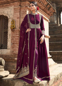 Purple Embroidered Stylish Kalidar Gown Style Anarkali fashionandstylish.myshopify.com