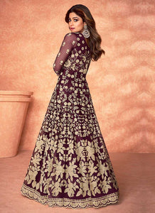 Purple Floral Embroidered Stylish Kalidar Anarkali fashionandstylish.myshopify.com