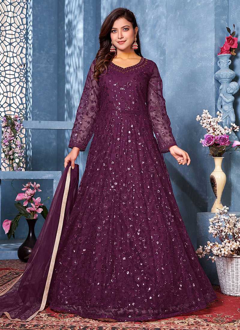 Purple Floral Heavy Embroidered Gown Style Anarkali fashionandstylish.myshopify.com