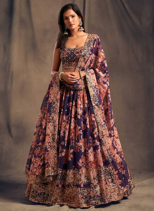 Purple Floral Printed Stylish Embroidered Lehenga Choli fashionandstylish.myshopify.com