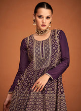 Load image into Gallery viewer, Purple Gold Embroidered Sharara Style Suit
