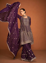 Load image into Gallery viewer, Purple Gold Embroidered Sharara Style Suit
