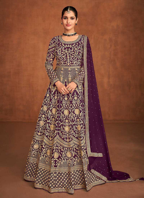 Purple Heavy Embroidered Designer Gown Style Anarkali fashionandstylish.myshopify.com