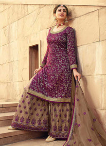 Purple Heavy Embroidered Designer Palazzo Style Suit fashionandstylish.myshopify.com