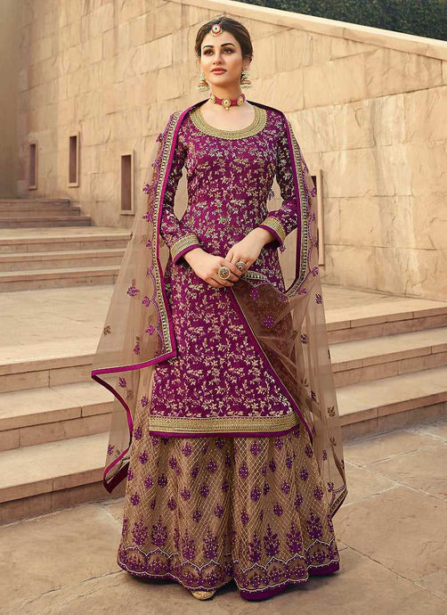 Purple Heavy Embroidered Designer Palazzo Style Suit fashionandstylish.myshopify.com