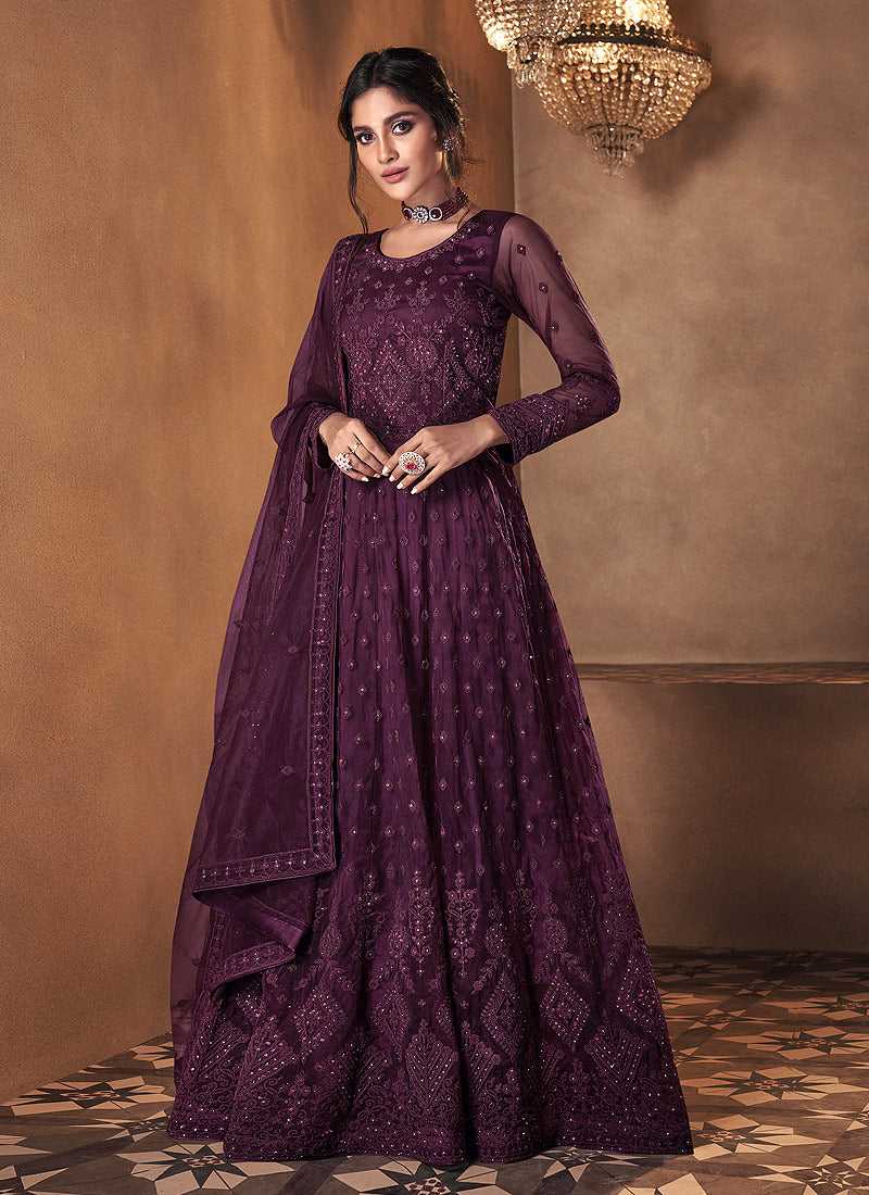 Purple Heavy Embroidered Gown Style Anarkali Suit fashionandstylish.myshopify.com
