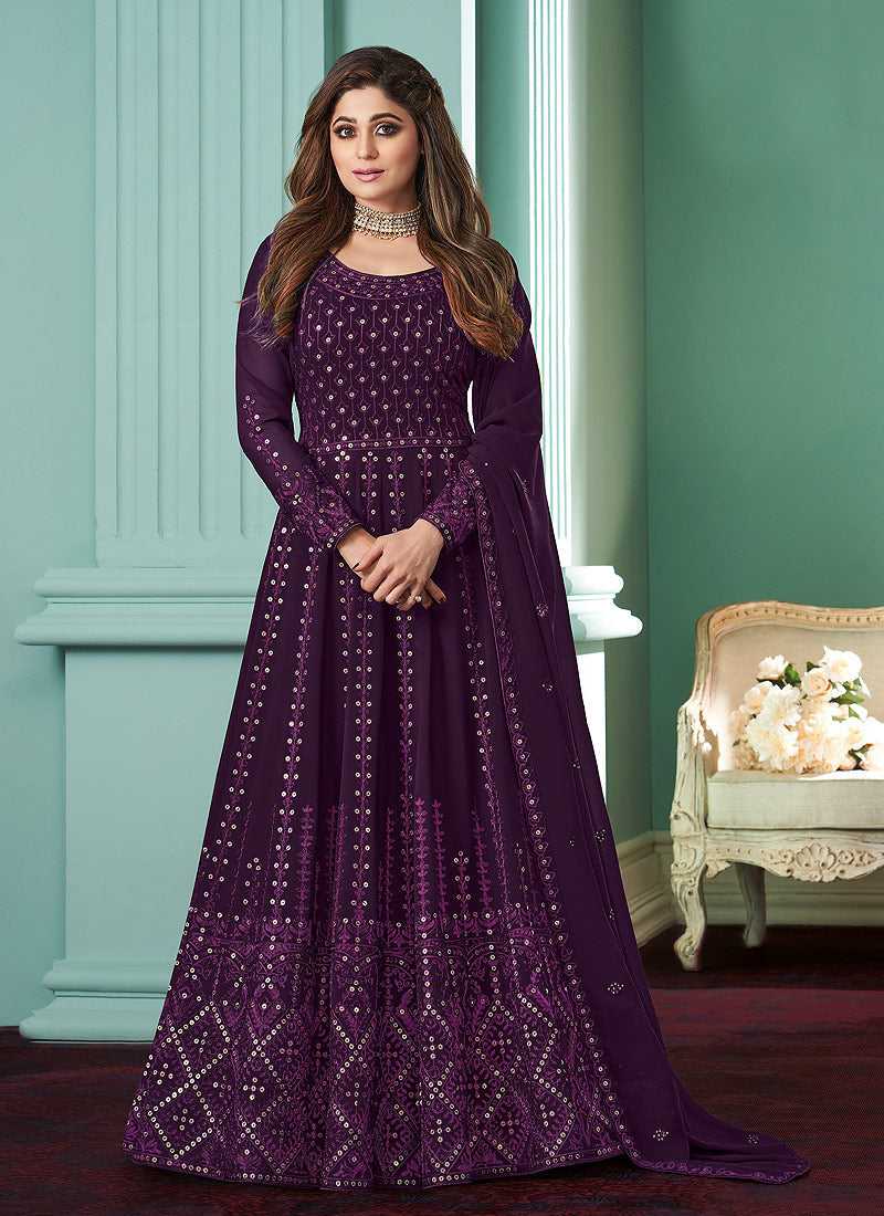 Purple Heavy Embroidered Gown Style Anarkali fashionandstylish.myshopify.com