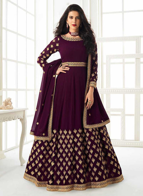 Purple Heavy Embroidered Gown Style Anarkali fashionandstylish.myshopify.com