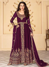 Load image into Gallery viewer, Purple Heavy Embroidered High Slit Style Anarkali fashionandstylish.myshopify.com
