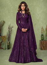 Load image into Gallery viewer, Purple Heavy Embroidered Kalidar Anarkali Suit fashionandstylish.myshopify.com
