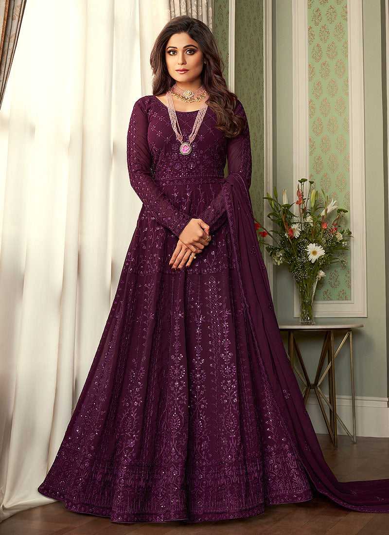 Purple Heavy Embroidered Kalidar Anarkali Suit fashionandstylish.myshopify.com