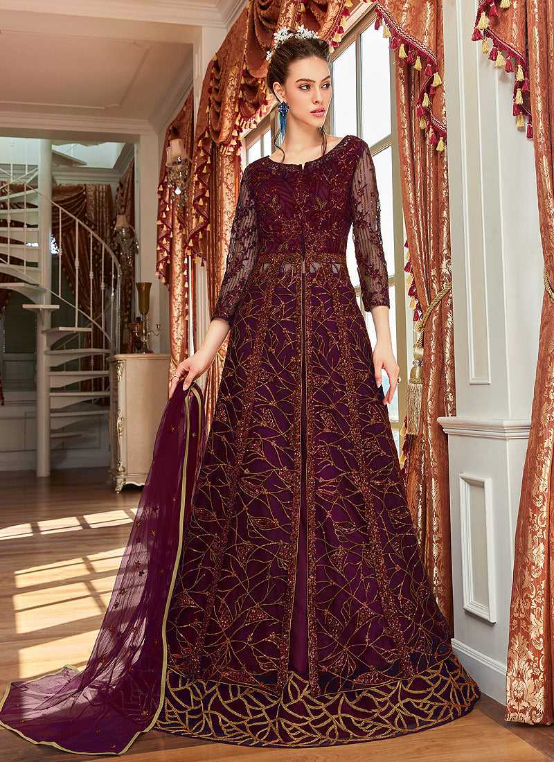 Purple Heavy Embroidered Lehenga/ Pant Style Anarkali fashionandstylish.myshopify.com