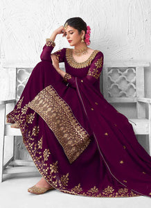 Purple Heavy Embroidered Lehenga Style Anarkali Suit fashionandstylish.myshopify.com