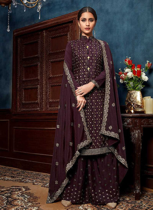 Purple Heavy Embroidered Sequins Work Designer Palazzo Suit fashionandstylish.myshopify.com