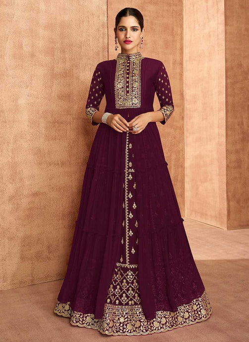 Purple Heavy Embroidered Slit Style Lehenga Anarkali fashionandstylish.myshopify.com